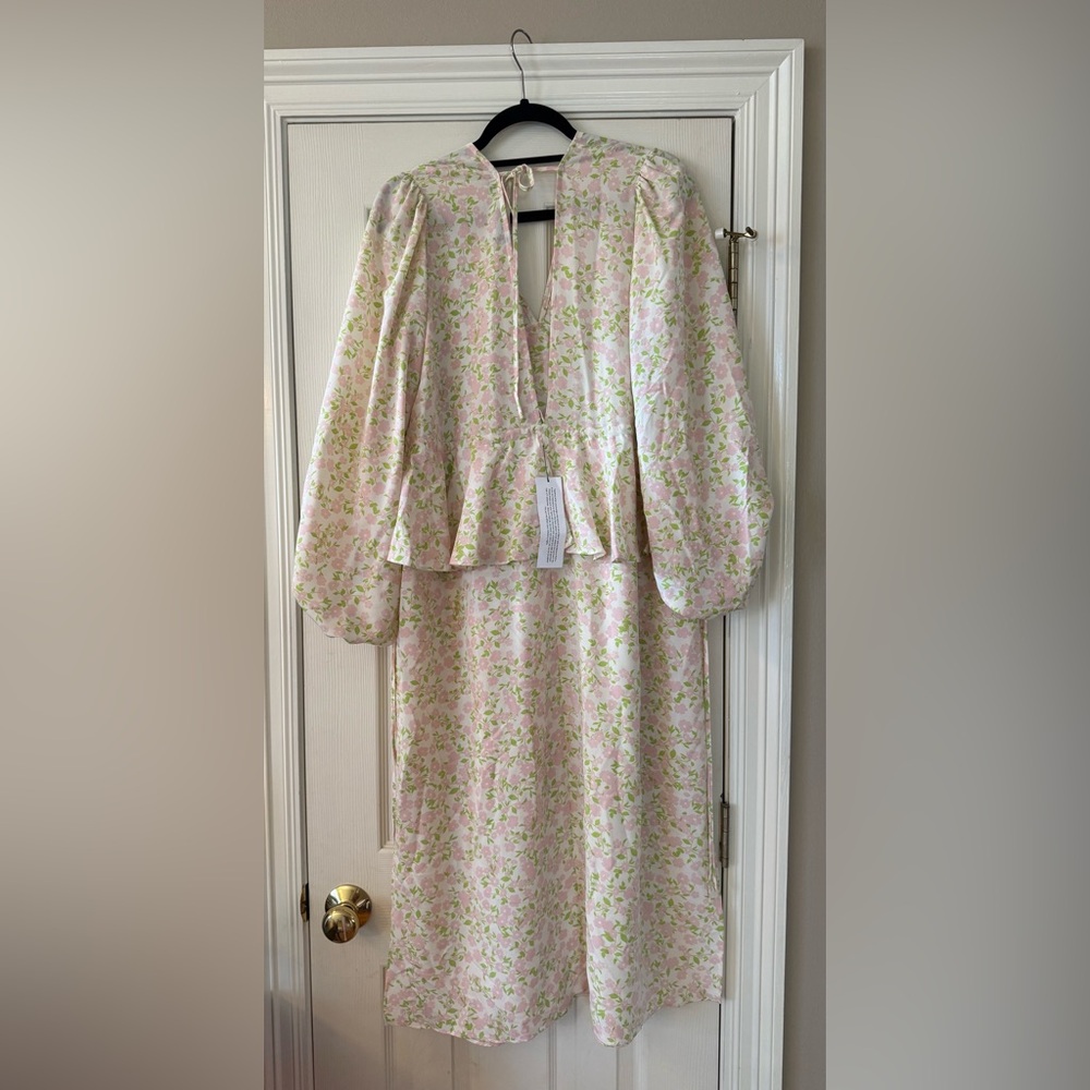 Topshop MATERNITY Pink & Green Floral Ruffle Midi Dress - Picture 2 of 7